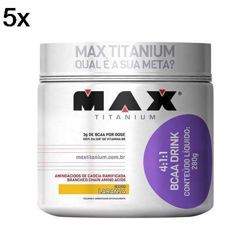 Kit 5X BCAA 4:1:1 - 280g Drink Laranja - Max Titanium