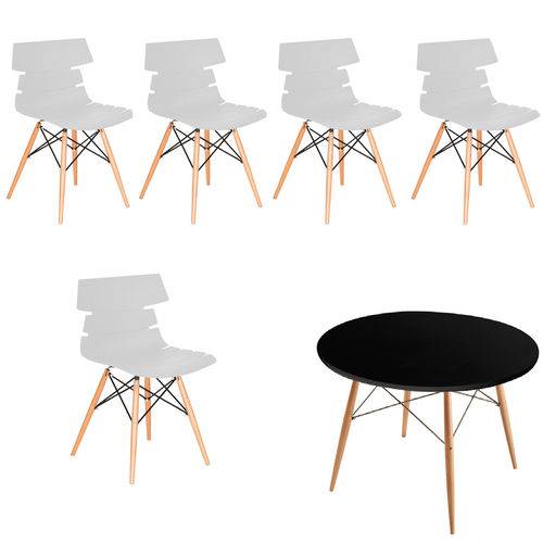 Kit 5x Cadeiras Mesa Redonda Design Eames Eiffel Dar Ray Pes Madeira Salas Valencia Branco Fratini