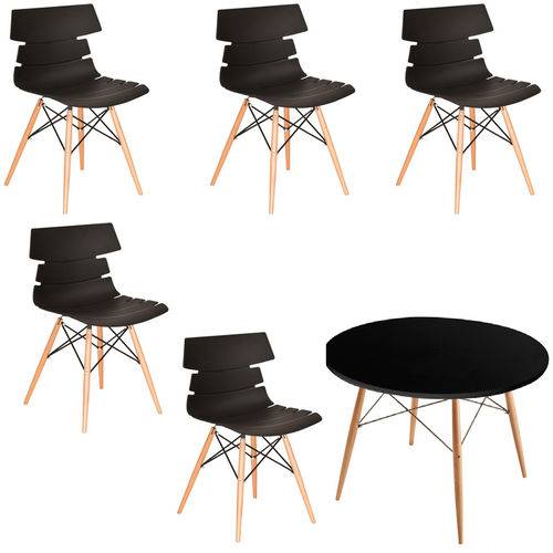 Kit 5x Cadeiras Mesa Redonda Design Eames Eiffel Dar Ray Pes Madeira Salas Valencia Branco Fratini