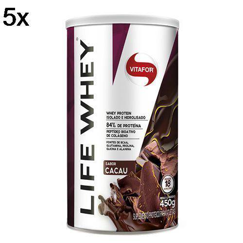 Kit 5X Life Whey Protein Isolado e Hidrolisado - 450g Cacau - Vitafor