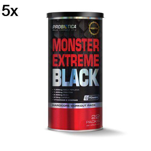 Kit 5X Monster Extreme Black New Power Formula - 22 Packs - Probiótica