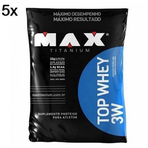 Kit 5X Top Whey 3W - 1800g Refil Chocolate - Max Titanium