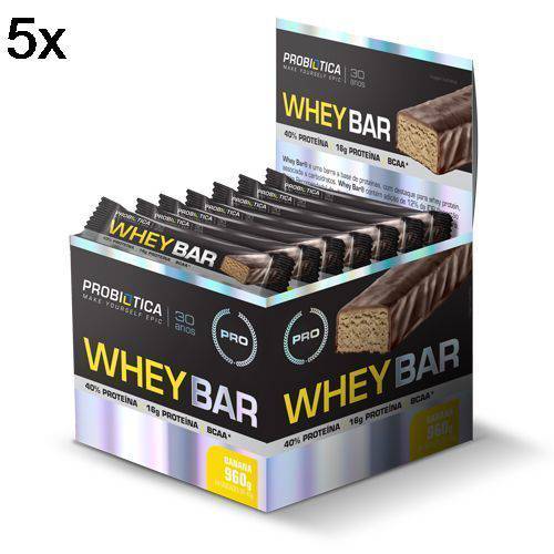 Kit 5X Whey Bar High Protein - 24 Unidades 40g Banana - Probiótica