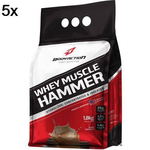 Kit 5X Whey Muscle Hammer - 1800g Chocolate - BodyAction
