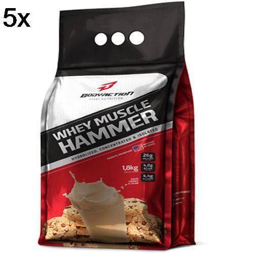Kit 5X Whey Muscle Hammer - 1800g Cookies e Cream - BodyAction