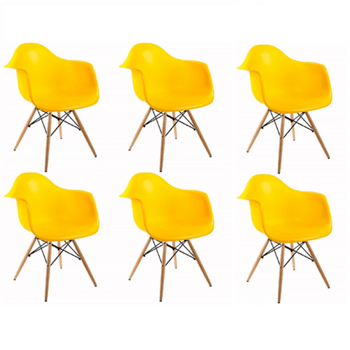 Kit 6 Cadeira Eames Wood Amarela com Braços Or Design 1120