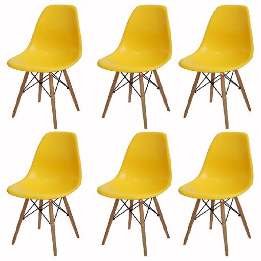 Kit 6 Cadeira Eames Wood Amarela PP OR Design 1102B