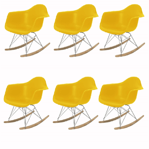 Kit 6 Cadeira Eames Wood Balanço Amarela com Braços OR Design 1122