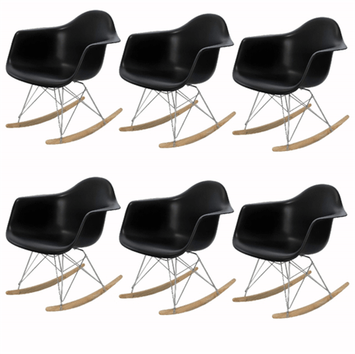 Kit 6 Cadeira Eames Wood Balanço Preta com Braços OR Design 1122