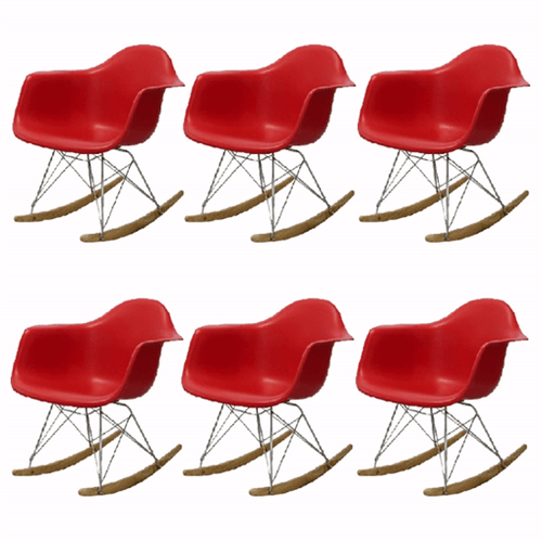 Kit 6 Cadeira Eames Wood Balanço Vermelha com Braços OR Design 1122