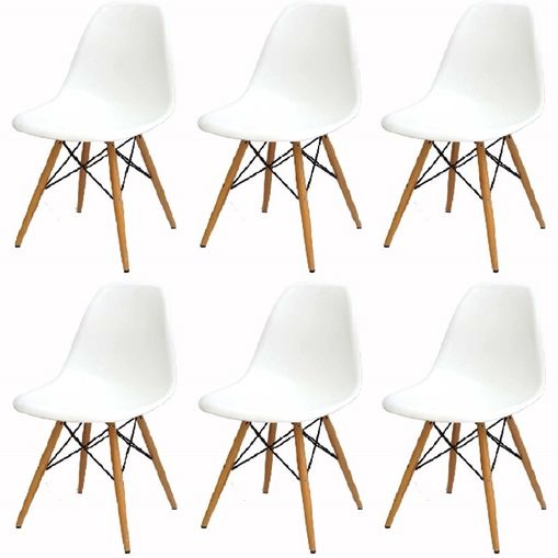 Kit 6 Cadeira Eames Wood Branca PP OR Design 1102B