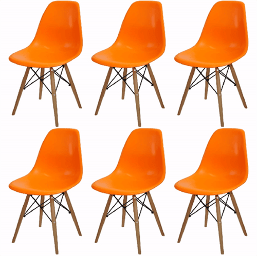 Kit 6 Cadeira Eames Wood Laranja PP OR Design 1102B