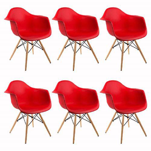 Kit 6 Cadeira Eames Wood Vermelha com Braços OR Design 1120