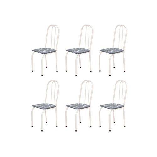 Kit 6 Cadeiras Baixas 0.101 Assento Reto Branco/cinza Claro Floral - Marcheli