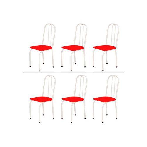 Kit 6 Cadeiras Baixas 0.101 Assento Reto Branco/vermelho - Marcheli