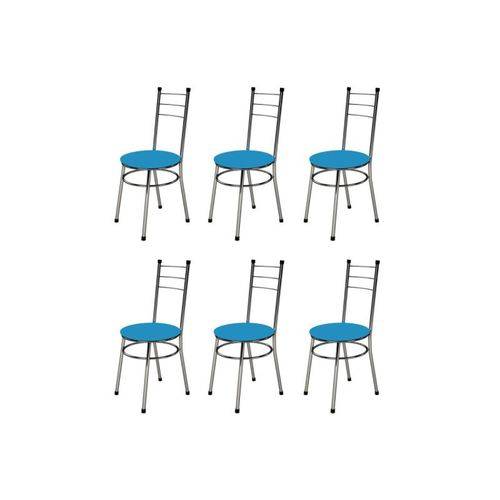 Kit 6 Cadeiras Baixas 0.236 Redonda Cromado/azul - Marcheli