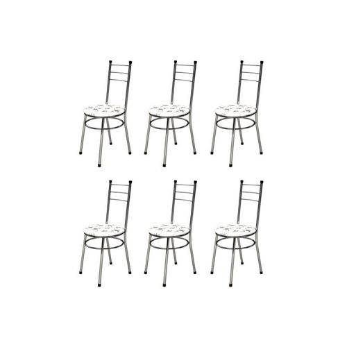 Kit 6 Cadeiras Baixas 0.236 Redonda Cromado/branco Floral - Marcheli