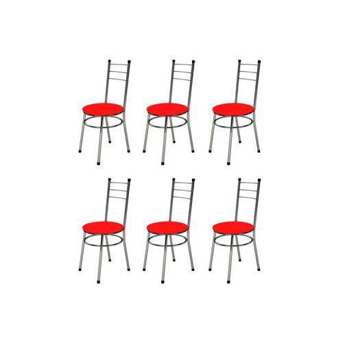 Kit 6 Cadeiras Baixas 0.236 Redonda Cromado/vermelho - Marcheli
