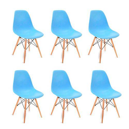 Kit 6 Cadeiras Charles Eames Eiffel Azul Claro
