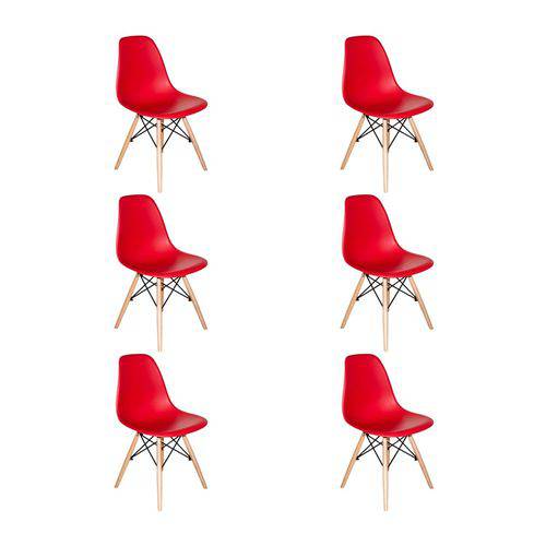 Kit 6 Cadeiras Dkr Wood Vermelha