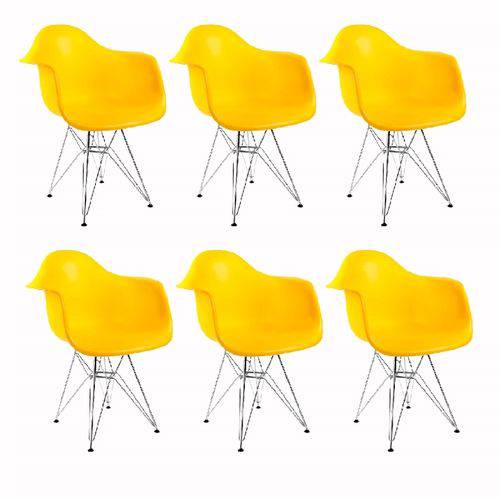Kit 6 Cadeiras Eames Eiffel Amarela com Braços OR Design 1121