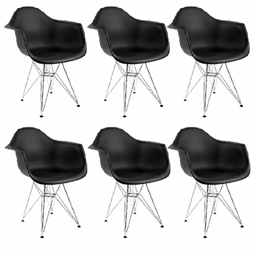 Kit 6 Cadeiras Eames Eiffel Preta com Braços OR Design 1121