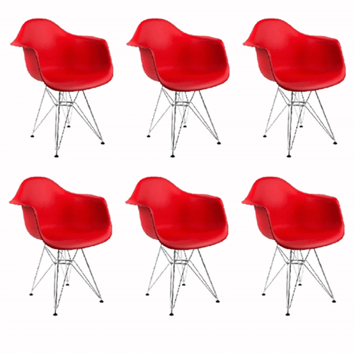 Kit 6 Cadeiras Eames Eiffel Vermelha com Braços OR Design 1121