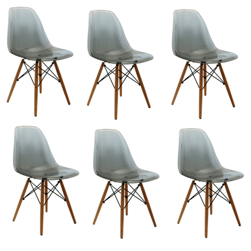 Kit 6 Cadeiras Eames Wood Fume PC OR Design 1101B