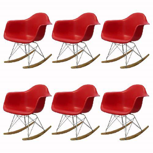 Kit 6 Cadeiras Or Design Eames Wood Balanço 1122 com Braços - Vermelha