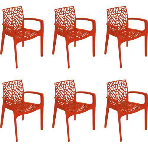Kit 6 Cadeiras Or Design Gruvyer com Braços - Laranja