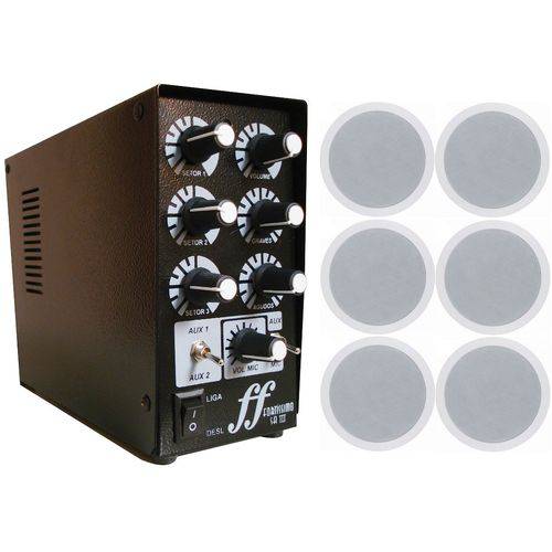 Kit 6 Caixa Som Embutir + 1 Amplificador Setorizador 3 Setor
