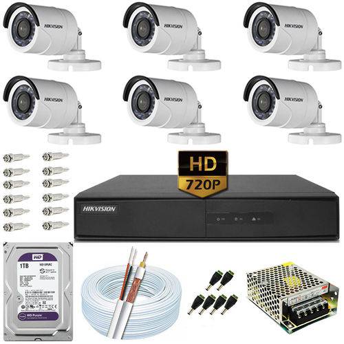 Kit 6 Câmeras HD 720p Hikvision Ds-2ce16c0t 8 Canais Purple