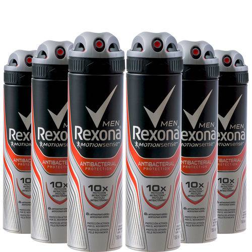 Kit 6 Desodorante Antitranspirante Aerosol Rexona Masculino Antibacterial Protection - 150ml