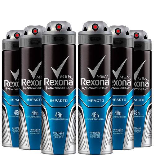 Kit 6 Desodorante Antitranspirante Aerosol Rexona Masculino Impacto - 150ml