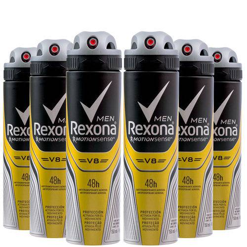 Kit 6 Desodorante Antitranspirante Aerosol Rexona Masculino V8 - 150ml