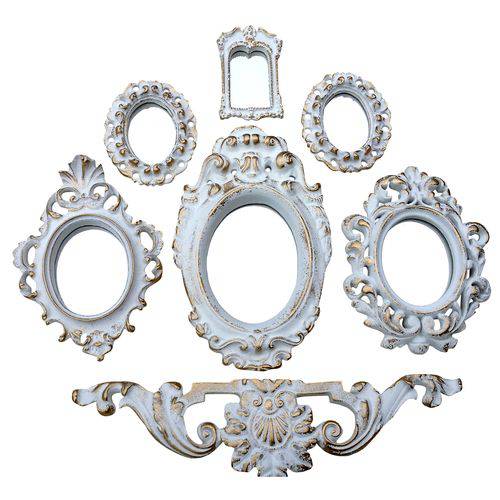 Kit 6 Espelhos Decorativos Arabesco e Coroa Pop Decorei Molduras Rococó de Resina Ouro Provençal