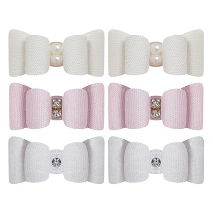Kit: 6 Laços Duplos para Bebê Branco/Rosa/Marfim - Roana