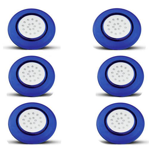 Kit 6 Luminárias de Piscina Iluctron 125mm 9w 12v Ip68 Led Azul Corpo Azul