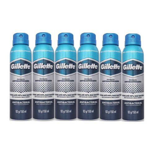 Kit 6 Spray Antitranspirante Gillette Antibacterial 150ml