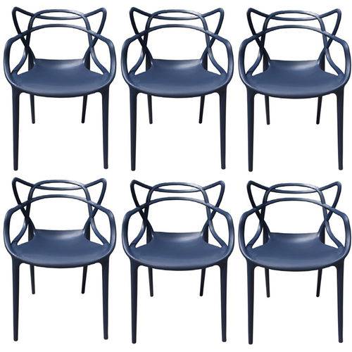 Kit 6x Cadeira Design Alegra Master Philippe Starck Azul Marinho Polipropileno Cozinhas Aviv Fratini