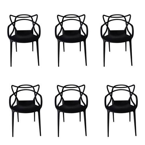 Kit 6x Cadeira Design Alegra Master Philippe Starck Preta Polipropileno Cozinhas Aviv Fratini