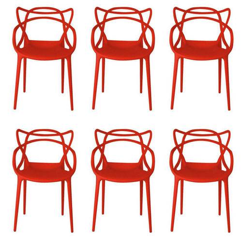 Kit 6x Cadeira Design Alegra Master Philippe Starck Vermelha Polipropileno Cozinhas Aviv Fratini