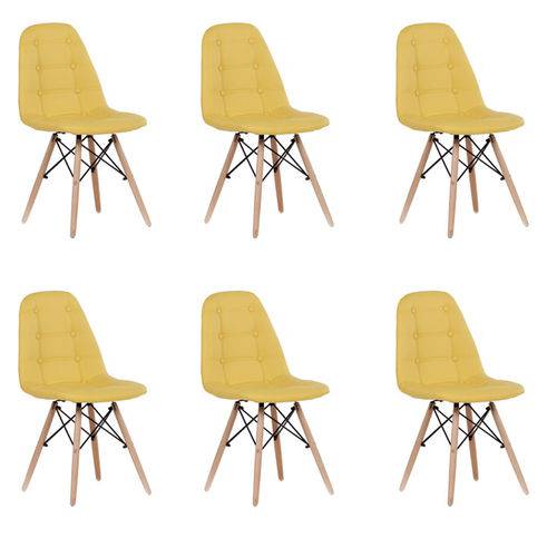 Kit 6x Cadeira Design Botone Eames Eiffel Dar Ray Pes Madeira Salas Madrid Amarelo Fratini