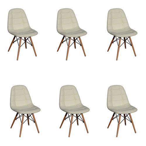 Kit 6x Cadeira Design Botone Eames Eiffel Dar Ray Pes Madeira Salas Madrid Bege Fratini