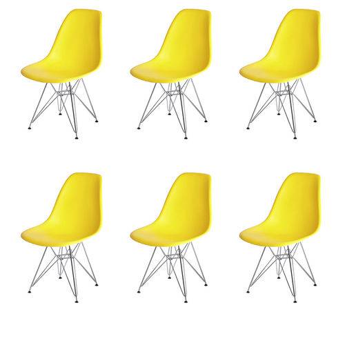 Kit 6x Cadeira Design Eames Eiffel Dar Ray Pes Ferro Salas Florida Amarela Assento Polipropileno Fratini