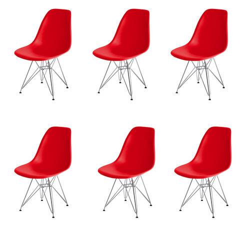 Kit 6x Cadeira Design Eames Eiffel Dar Ray Pes Ferro Salas Florida Vermelha Assento Polipropileno Fratini