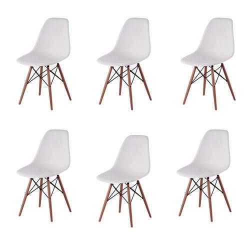 Kit 6x Cadeira Design Eames Eiffel Dar Ray Pes Madeira Salas Florida Branca Assento Polipropileno Fratini