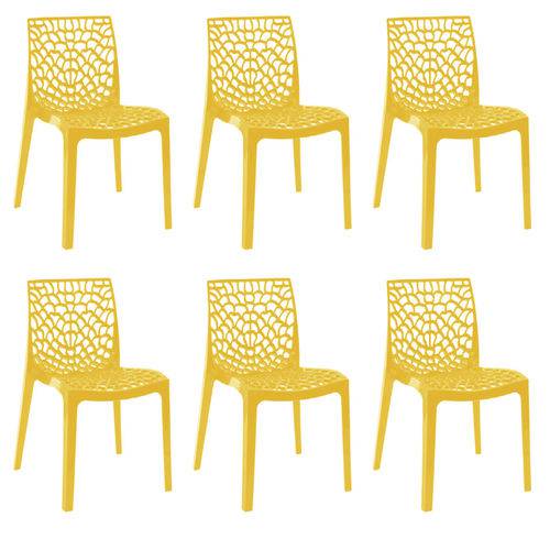 Kit 6x Cadeira Design Gruvier Amarelo Externa e Interna Cozinhas Salas Restaurantes Fratini