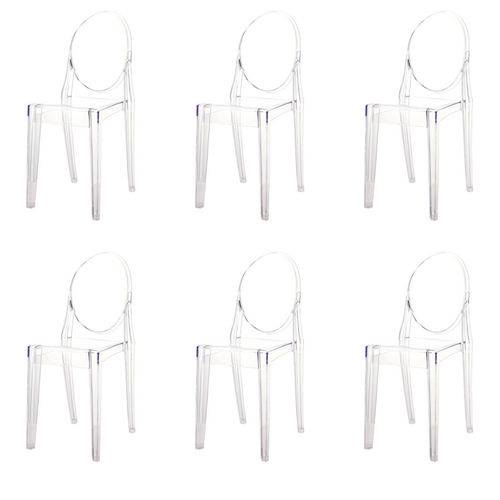 Kit 6x Cadeira Design Louis Ghost Transparente Incolor Moderna Cozinhas Salas Jantar Viena Fratini