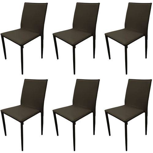 Kit 6x Cadeira Design Quadrada Marrom Fendi Estofado Tecido Couro Moderna Cozinhas Salas Zurique Fratini
